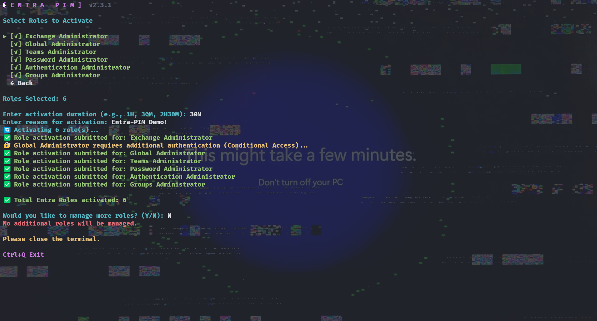 Activation Results - Roles activated with step-up MFA